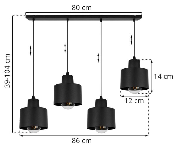 Závěsné svítidlo Panta, 4x černé kovové stínítko