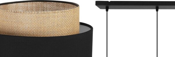 Závěsné svítidlo Boho, 4x jutové/černé textilní stínítko