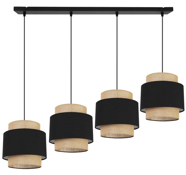 Závěsné svítidlo Boho, 4x jutové/černé textilní stínítko
