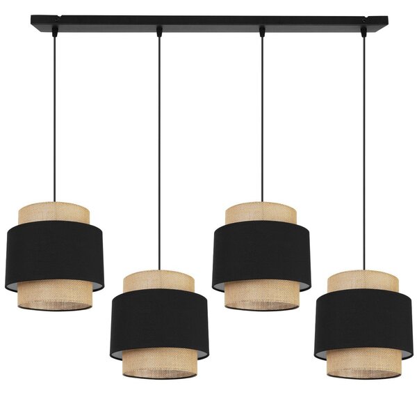 Závěsné svítidlo Boho, 4x jutové/černé textilní stínítko