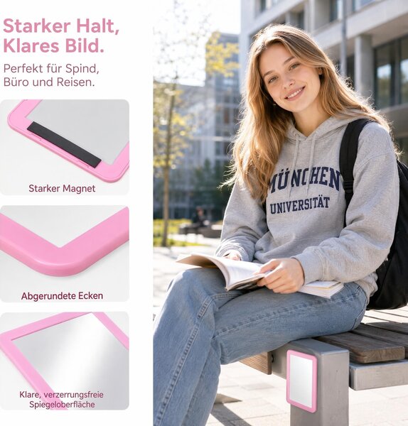 Solidchoice – Magnetické zrcadlo do skříněk – Stabilita a elegance v růžové barvě