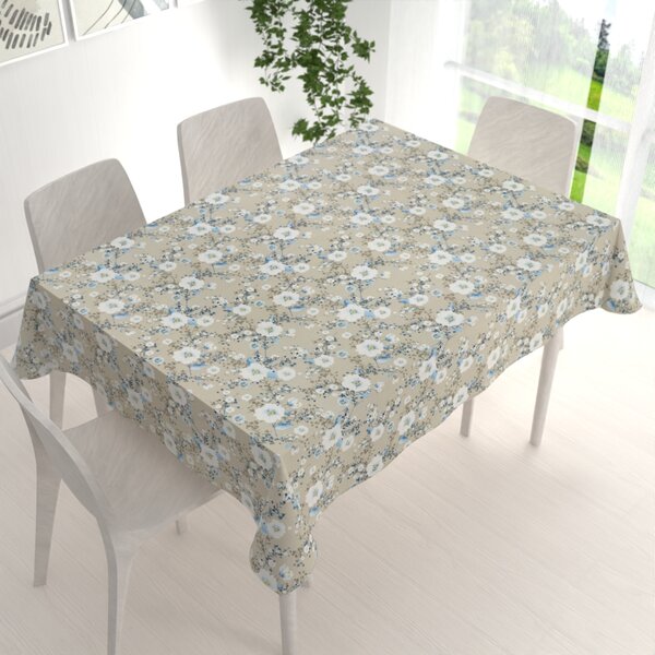 Biante Bavlněný obdélníkový ubrus Sandra SA-552 Modré pnoucí květy na béžovém 50x100 cm
