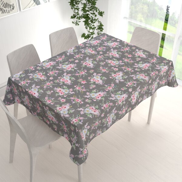 Biante Bavlněný obdélníkový ubrus Sandra SA-553 Růžové květiny na šedém 50x100 cm