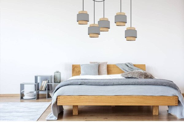 Závěsné svítidlo Boho Spider, 5x jutové/šedé textilní stínítko