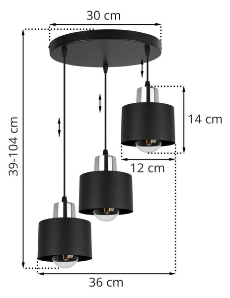 Závěsné svítidlo Panta, 3x černé kovové stínítko, o, ch