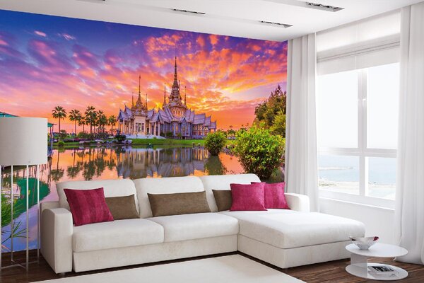 DIMEX | Vliesová fototapeta Wat thai MS-5-1162 | 375 x 250 cm| zelená, fialová, oranžová, šedá