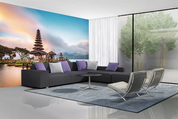 DIMEX | Vliesová fototapeta Ulun Danu Beratan MS-5-1165 | 375 x 250 cm| vícebarevná, modrá, žlutá, hnědá