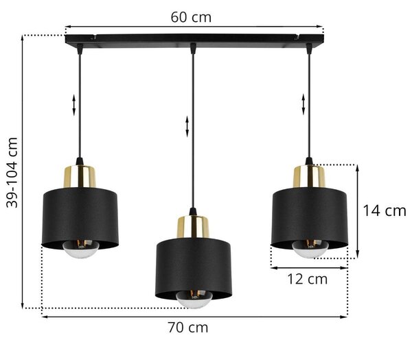 Závěsné svítidlo Panta, 3x černé kovové stínítko, g