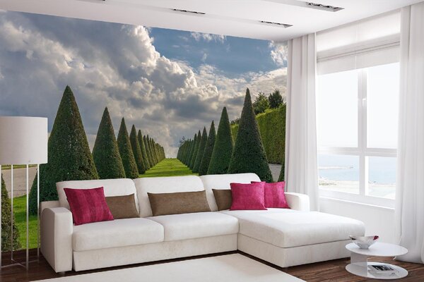 DIMEX | Vliesová fototapeta Zámek Versailles III. MS-5-1173 | 375 x 250 cm| zelená, modrá, bílá, šedá
