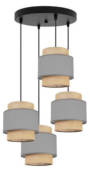 Závěsné svítidlo Boho 1, 4x jutové/šedé textilní stínítko, o