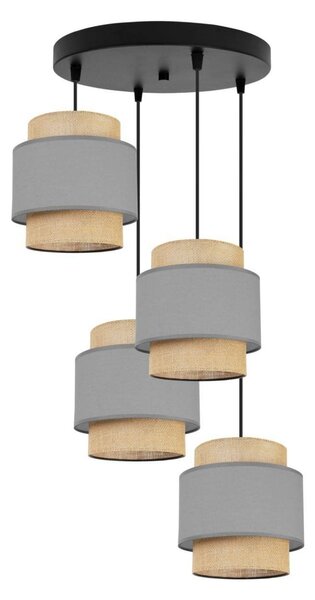 Závěsné svítidlo Boho 1, 4x jutové/šedé textilní stínítko, o