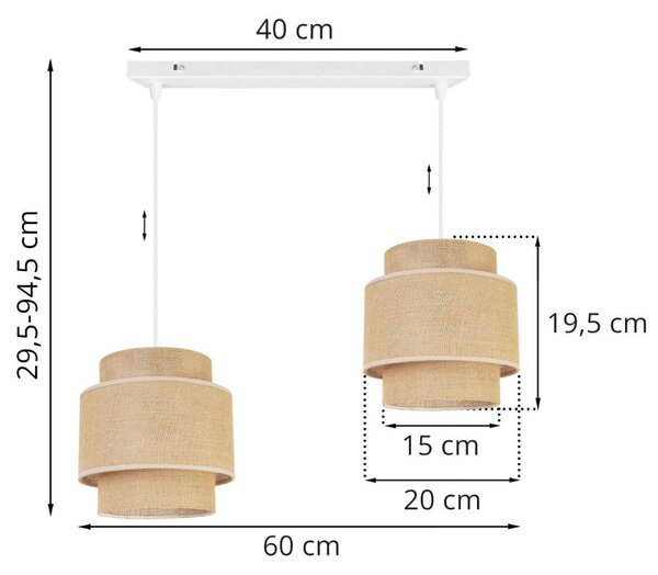 Závěsné svítidlo Boho, 2x jutové stínítko, (výběr ze 2 barev konstrukce)
