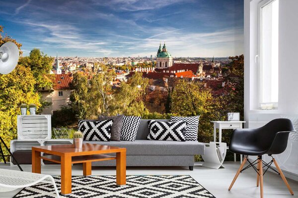 DIMEX | Vliesová fototapeta Podzimní Praha MS-5-1190 | 375 x 250 cm| zelená, vícebarevná, modrá, oranžová