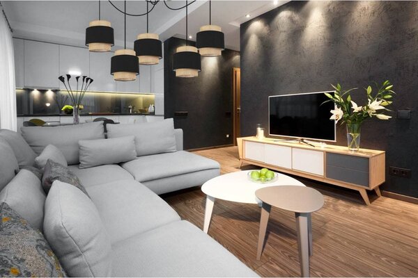 Závěsné svítidlo Boho Spider, 5x jutové/černé textilní stínítko