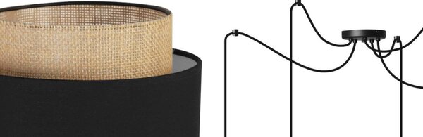 Závěsné svítidlo Boho Spider, 5x jutové/černé textilní stínítko