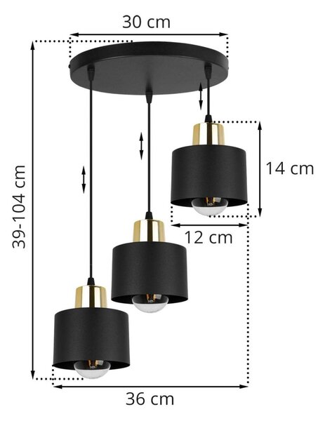 Závěsné svítidlo Panta, 3x černé kovové stínítko, o, g