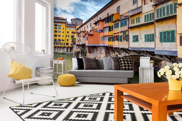 DIMEX | Vliesová fototapeta Ponte Vecchio, Florencie MS-5-1189 | 375 x 250 cm| zelená, vícebarevná, béžová, žlutá, oranžová