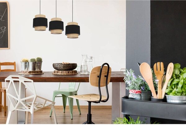 Závěsné svítidlo Boho, 3x jutové/černé textilní stínítko