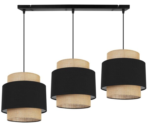 Závěsné svítidlo Boho, 3x jutové/černé textilní stínítko
