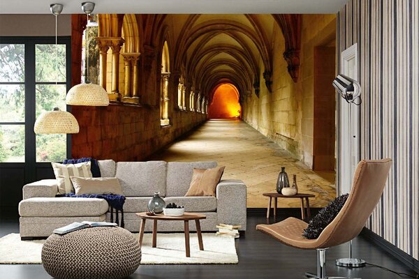 DIMEX | Vliesová fototapeta Klášter Alcobaça MS-5-1193 | 375 x 250 cm| oranžová, hnědá