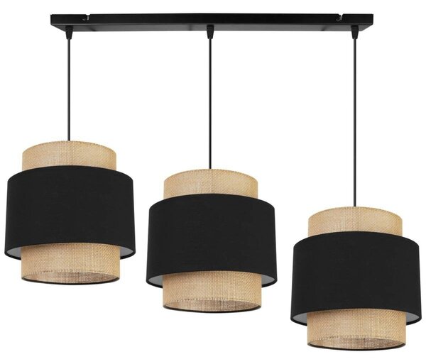 Závěsné svítidlo Boho, 3x jutové/černé textilní stínítko