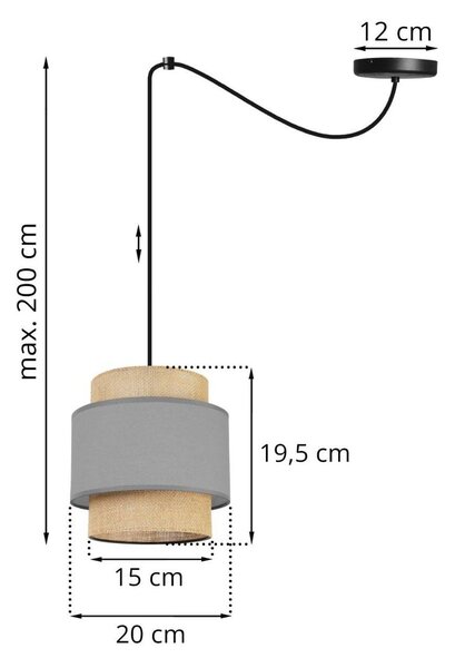 Závěsné svítidlo Boho Spider, 1x jutové/šedé textilní stínítko