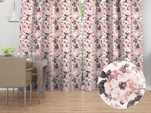 Biante Bavlněný závěs Sandra SA-549 Růžové růže a poupata na bílém 150x140 cm