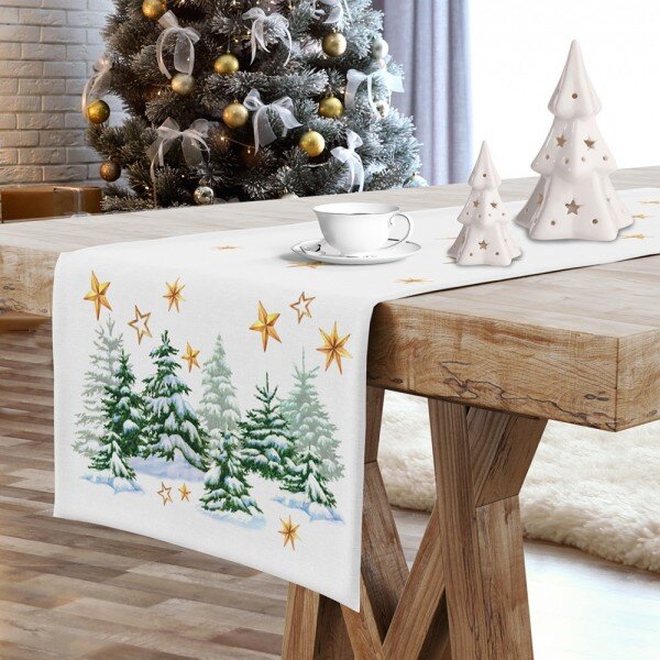 Vánoční běhoun na stůl Vánoční stromek MIG932 Bílá 40x140 cm