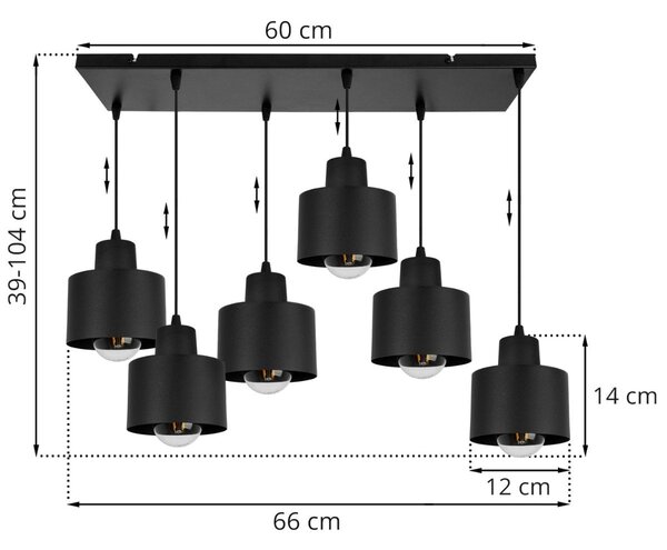Závěsné svítidlo Panta, 6x černé kovové stínítko