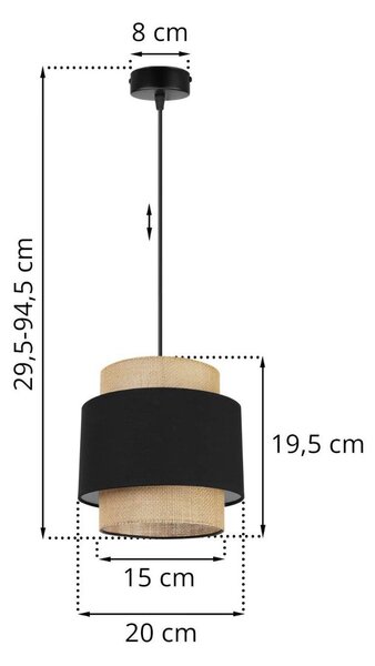 Závěsné svítidlo Boho, 1x jutové/černé textilní stínítko