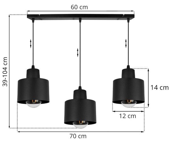 Závěsné svítidlo Panta, 3x černé kovové stínítko