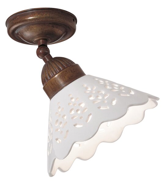 Il Fanale 065.23.OC Fior di Pizzo, stropní svítidlo v rustikálním stylu z antické mosazi a keramiky, 1x46W E27, prům.18cm