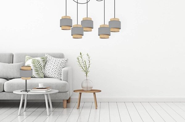 Stolní lampa Boho, 1x jutové/šedé textilní stínítko