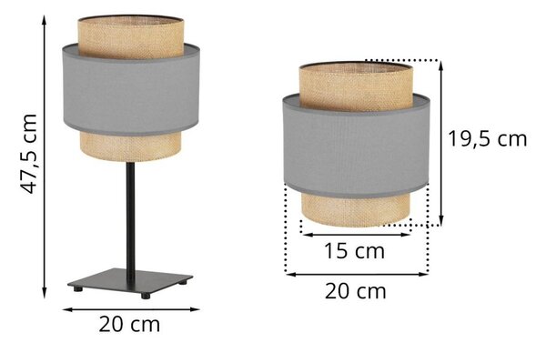 Stolní lampa Boho, 1x jutové/šedé textilní stínítko