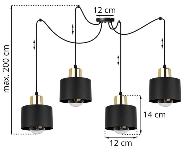 Závěsné svítidlo Panta Spider, 4x černé kovové stínítko, g