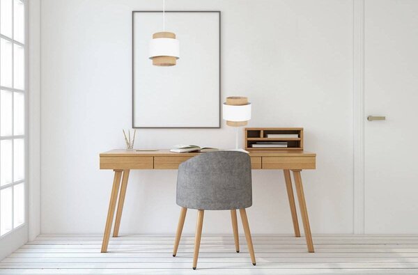 Stolní lampa Boho, 1x jutové/bílé textilní stínítko