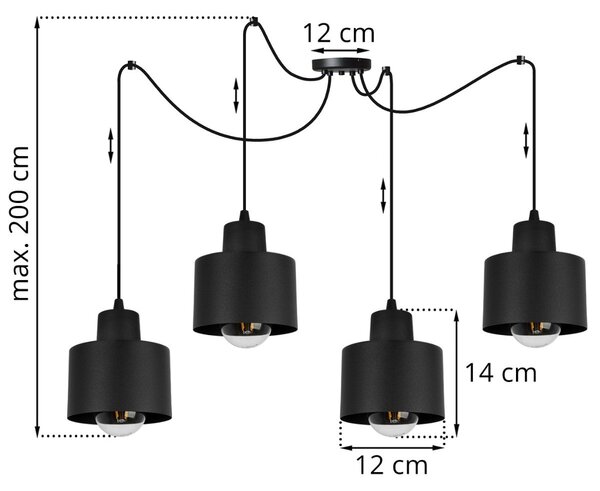 Závěsné svítidlo Panta Spider, 4x černé kovové stínítko
