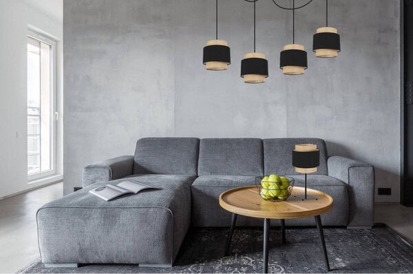 Stolní lampa Boho, 1x jutové/černé textilní stínítko
