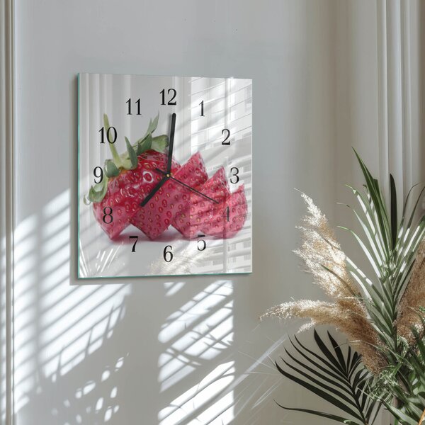 Skleněné hodiny na stěnu Jahoda zskc-30x30-00181380