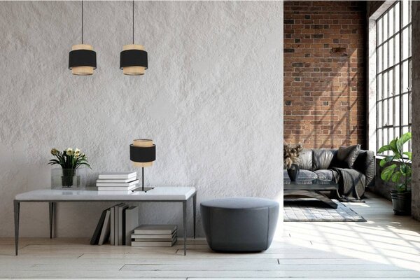 Stolní lampa Boho, 1x jutové/černé textilní stínítko