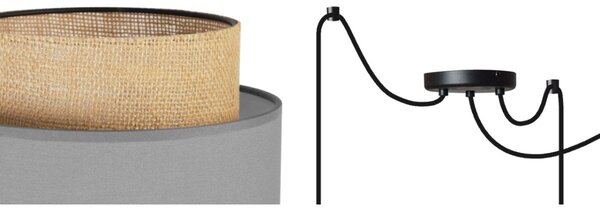 Závěsné svítidlo Boho Spider, 3x jutové/šedé textilní stínítko