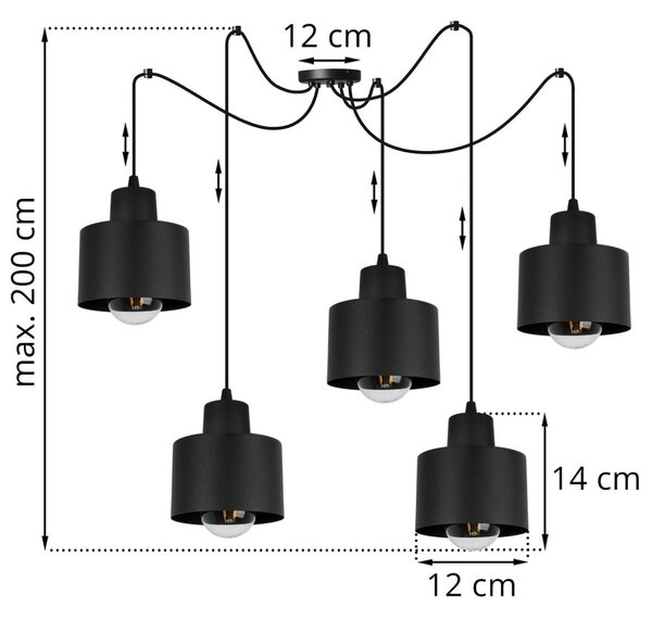Závěsné svítidlo Panta Spider, 5x černé kovové stínítko