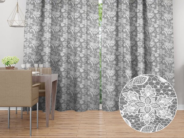 Biante Bavlněný závěs Sandra SA-550 Bílá krajka na šedém 150x140 cm