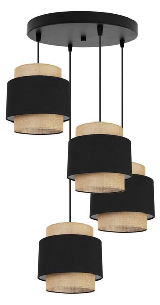 Závěsné svítidlo Boho, 4x jutové/černé textilní stínítko, o