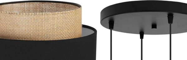 Závěsné svítidlo Boho, 4x jutové/černé textilní stínítko, o