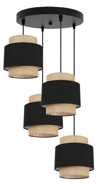 Závěsné svítidlo Boho, 4x jutové/černé textilní stínítko, o