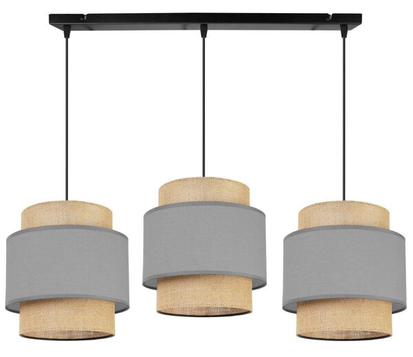 Závěsné svítidlo Boho, 3x jutové/šedé textilní stínítko
