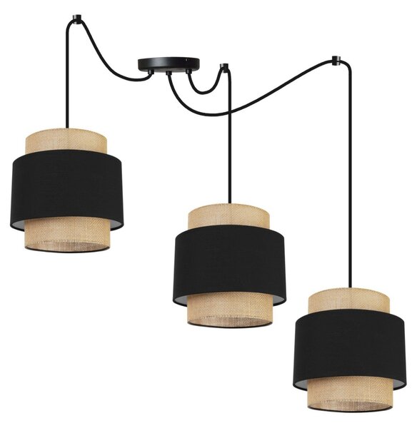 Závěsné svítidlo Boho Spider, 3x jutové/černé textilní stínítko