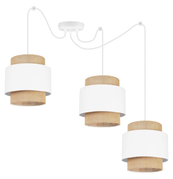 Závěsné svítidlo Boho Spider, 3x jutové/bílé textilní stínítko