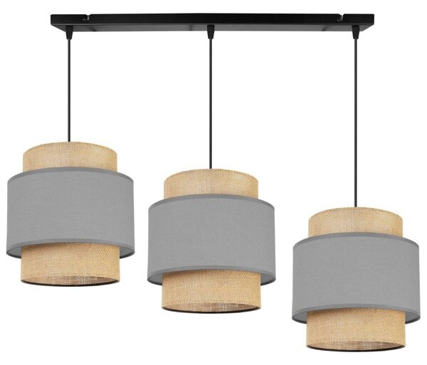Závěsné svítidlo Boho, 3x jutové/šedé textilní stínítko